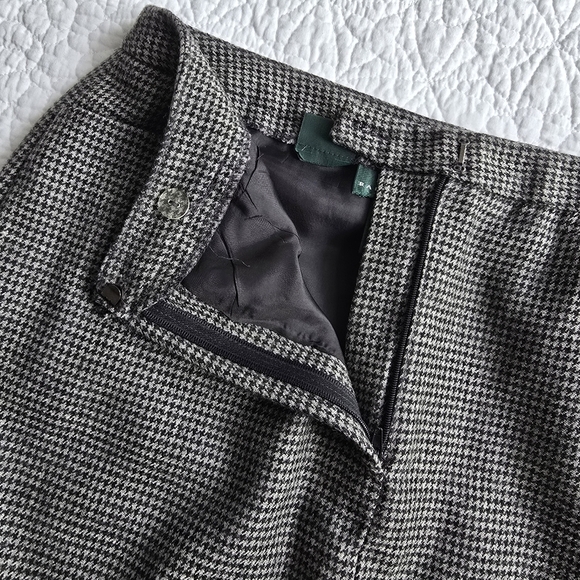 90s Ralph Lauren Vintage Micro Houndstooth Wool Maxi Pencil Academia Skirt - Picture 7 of 14